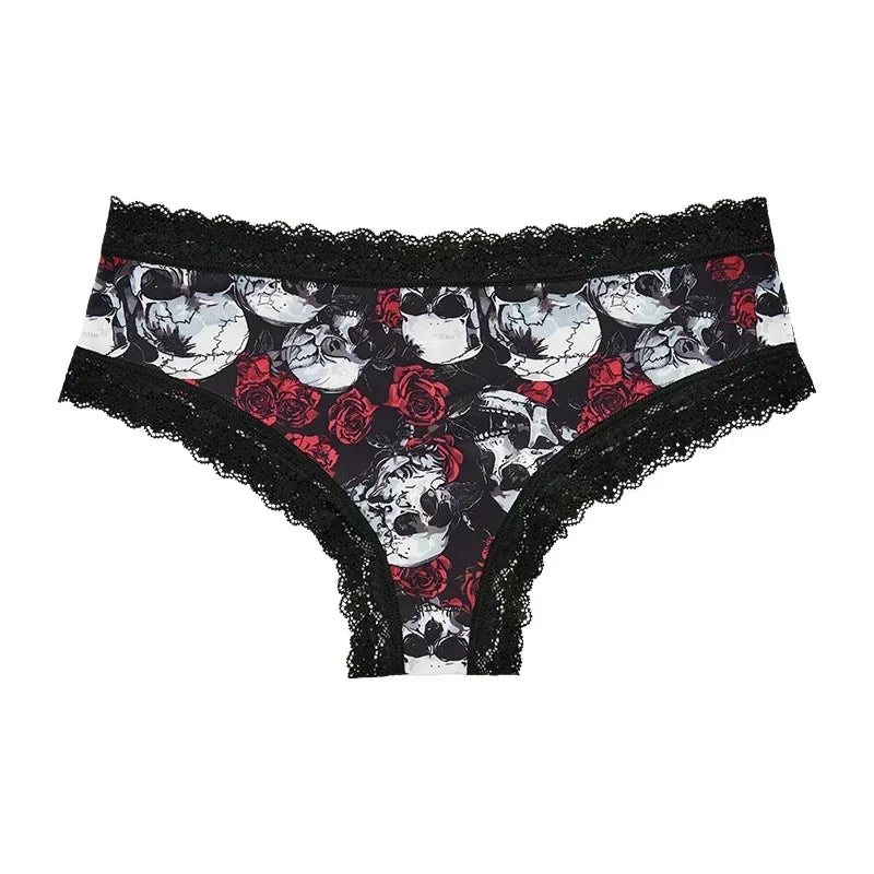 Underwear Women's Lace Edge Sexy Panties Gothic Style Lingerie Rose Skull Personalized Comfortable Breathable Triangle Pants - Matrix Studios