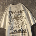 Summer Japanese Retro Pocket Cat Cartoon Printed Short Sleeve T-shirt Male Female Couples Unisex College Style Oversized Top - Matrix-studios.com