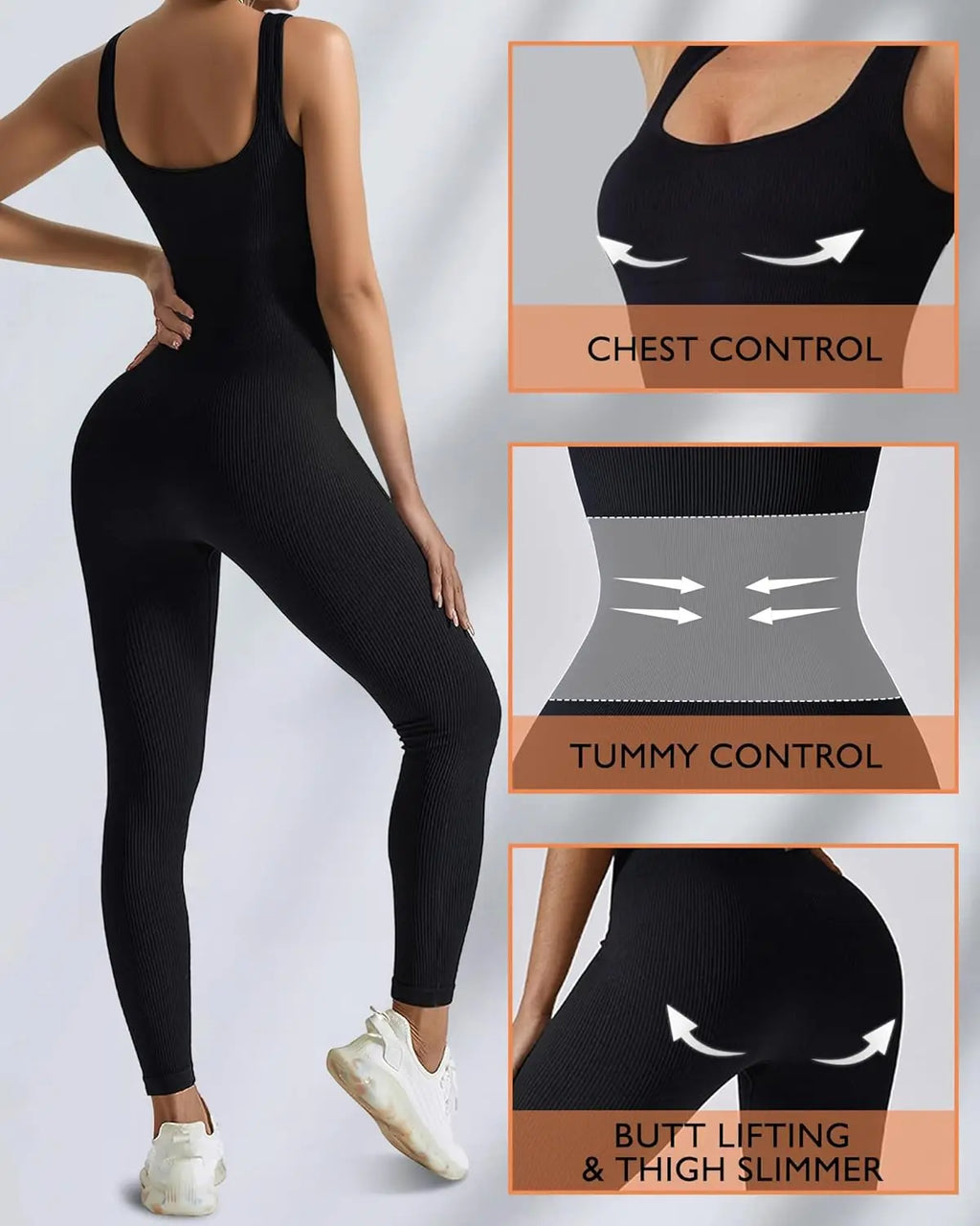 Women Workout Seamless Jumpsuit Yoga Ribbed Bodycon One Piece Tank Top Leggings Romper - Matrix Studios