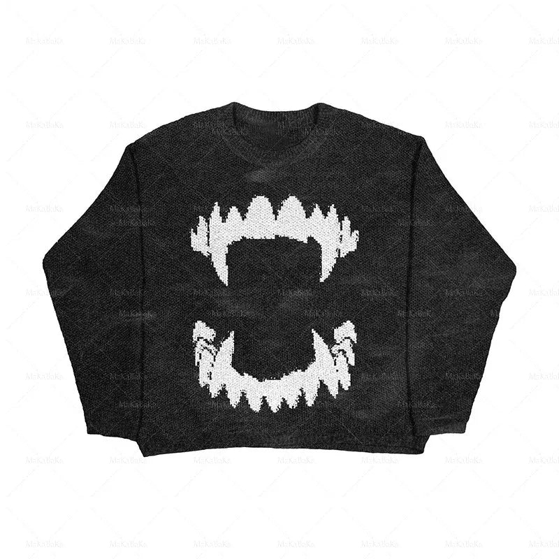 New Hip Hop Streetwear Knitted Sweater men Gothic portrait Print Pullover autumn Harajuku Cotton sweater women Oversized Sweater - Matrix Studios