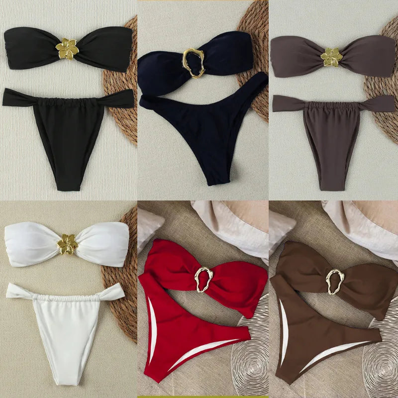 "2026 Sexy Bandeau Push-Up Bikini Set - Brazilian Thong Swimwear for Women" - Matrix-studios.com