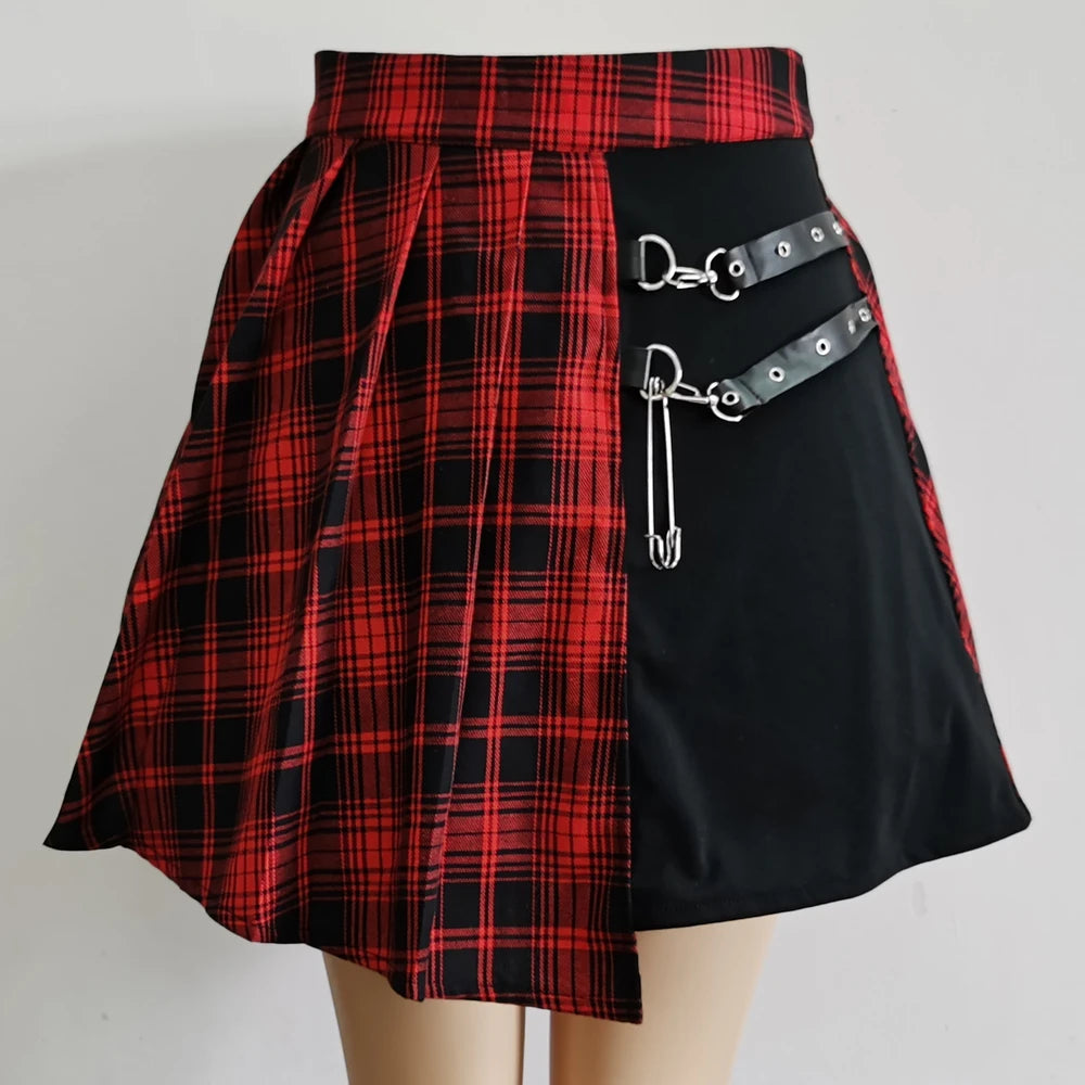 Gothic Sweet Women Pleated Skirt Fashion Plaid Mini High Waist Chic Skirt Kawaii Summer Casual Ladies Plaid Pleated Skirt - Matrix-studios.com