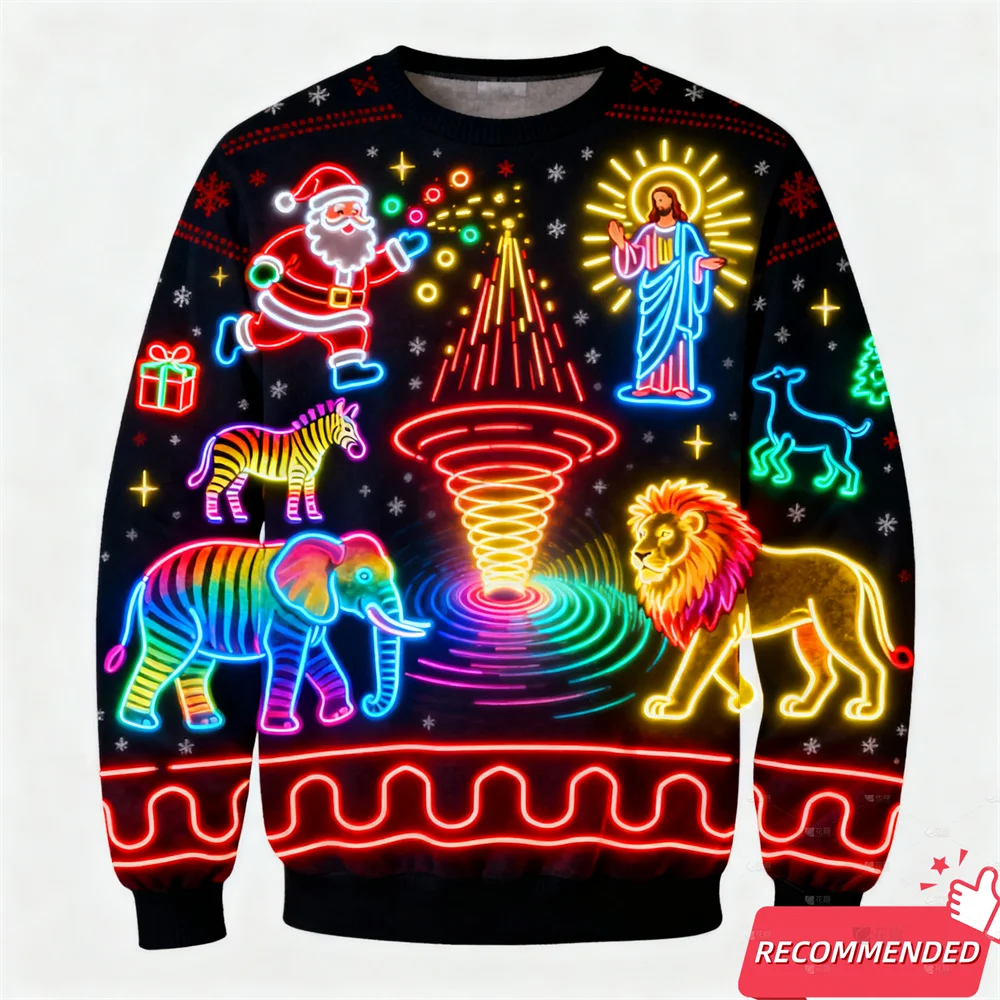 Fake Neon Light 3D Printed Ugly Xmas Sweater For Women Men Clothes Merry Christmas Snowman Funny Santa Jesus Pullovers Tracksuit - Matrix Studios