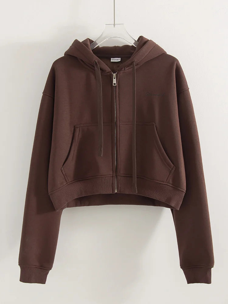 Women Tracksuits Winter Fleece Sweatsuit Brown Warm Crop Zipper Hoodies And Sweatpants Set For Women 2 Piece Velvet Pants Sets - Matrix-studios.com