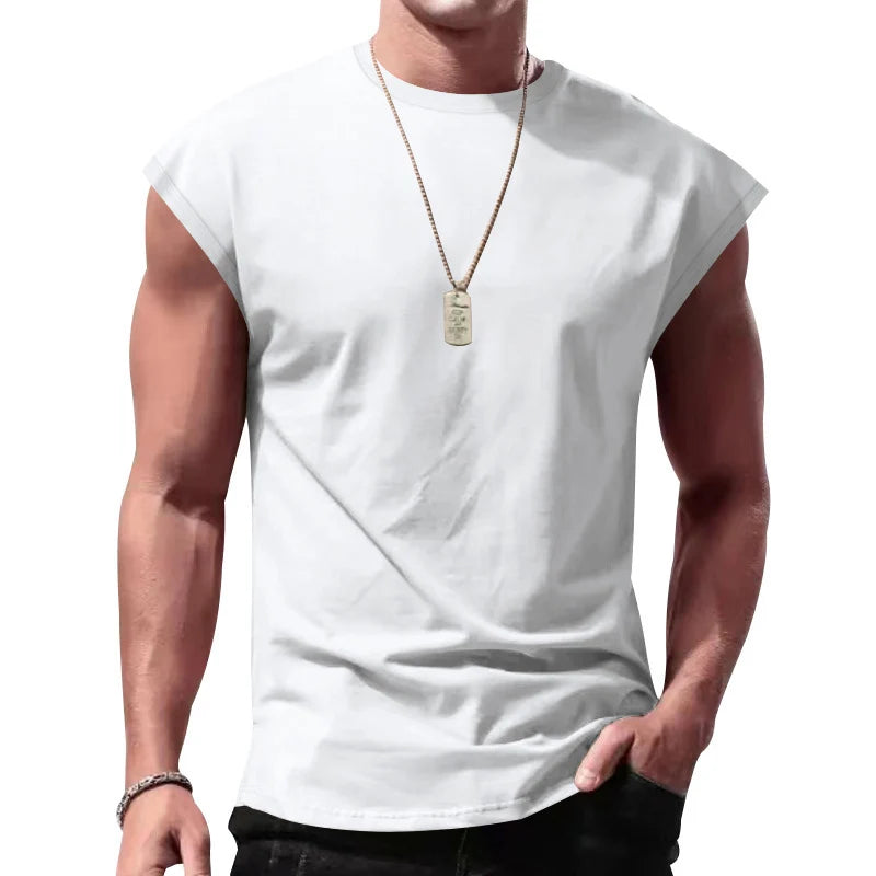Men's Loose Short Sleeve T-Shirt round Neck Sleeveless Casual Breathable Summer Sports Basic Vest - Matrix Studios