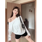 Autumn Winter One Shoulder Cotton Long Sleeve Slant Shoulder Women's Clothing Style Interior Wide Truffle Shoulder Base Shirt - Matrix-studios.com
