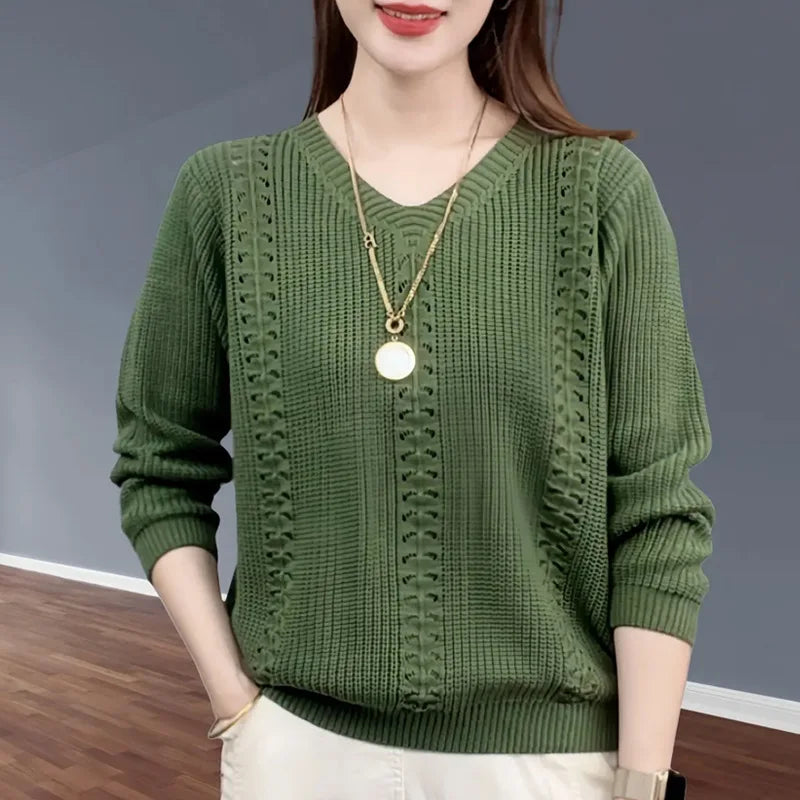 V-neck Knitted Sweater Autumn Popular Women's Clothing Foreign Style Inside with Solid Color Bottoming Shirt Top Jumpe Homme - Matrix Studios