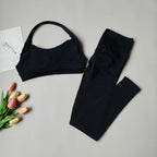 2 Pieces Women's Yoga Suit Seamless Fitness Gym Clothes Halter Sports Bra Matching Yoga Leggings for Workout Sets Gym Outfit - Matrix-studios.com