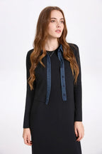 AS AW25 new design ribbing cardigan with denim collar + sleeveless maxi dress matching set for woman clothes - Matrix-studios.com