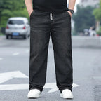 8XL Elastic Waist Men's Jeans, Loose Straight Leg Stretch Denim Pants, Plus Size Casual Streetwear, Big Size Relaxed Fit Trouser - Matrix Studios