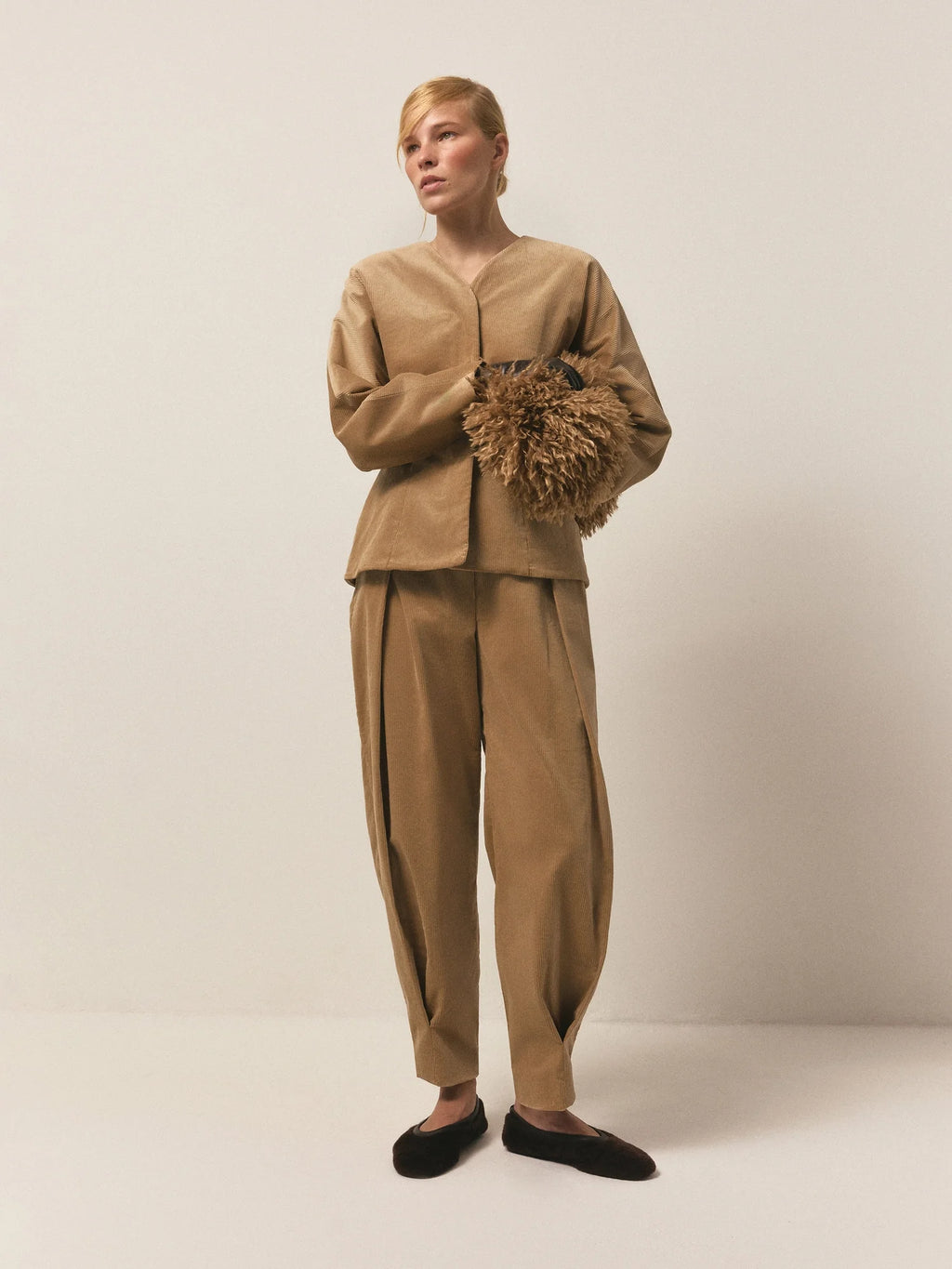 Laur V Neck Corduroy Two Piece Set Women Long Sleeve Jacket Split Tapered Pants Minimalist Autumn Office Daily Matching Suit - Matrix-studios.com