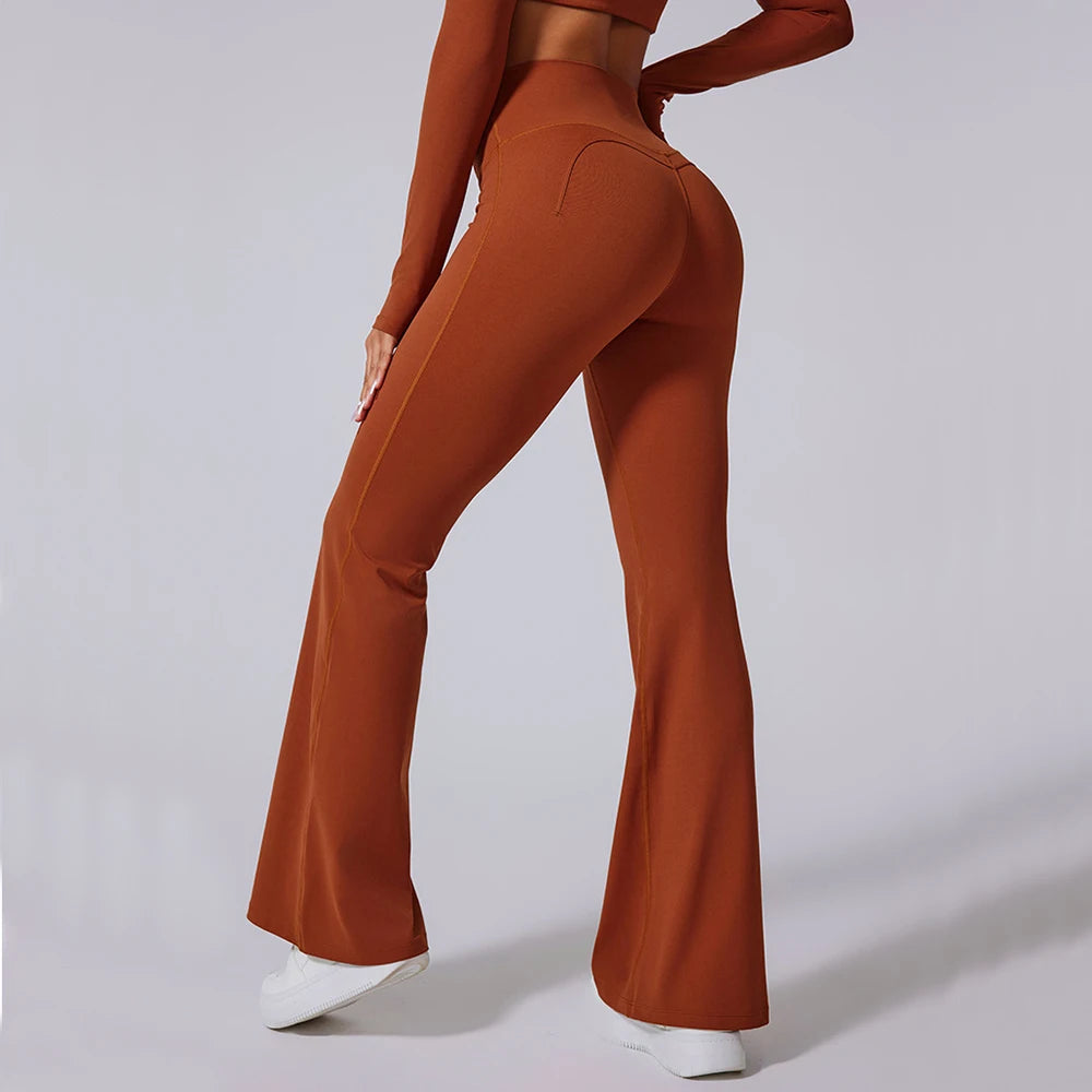 Women High Waist Flared Leggings Gym Fitness Yoga Pants Workout Runing Sport Leggings Women's Control Tummy Yoga Wide Leg Pants - Matrix-studios.com
