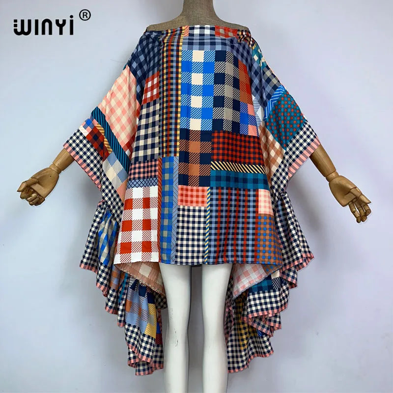 WINYI Women Summer Fashion Evening Party Beachwear Kuwait Bohemian Abaya Kaftan Puff Sleeve Sexy Elegant Beach Cover Up Dress - Matrix Studios