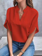 Summer Elegant Women's Blouse New V-neck Short Sleeve Solid Color Loose Shirt Casual White Tops Office Lady Blouses - Matrix-studios.com