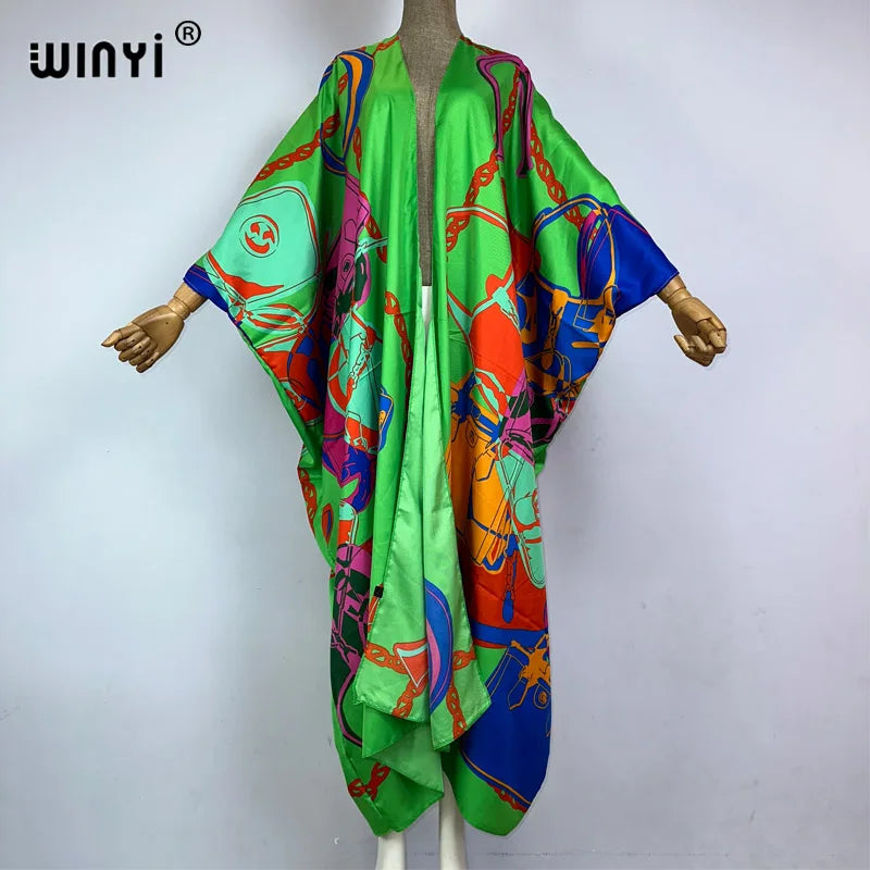 WINYI Kimono Africa Summer Boho Print Beach Outfits for Women Cover-Up Long Coat Elegant Coat Beach Outfits for Women Maxi Dress - Matrix Studios