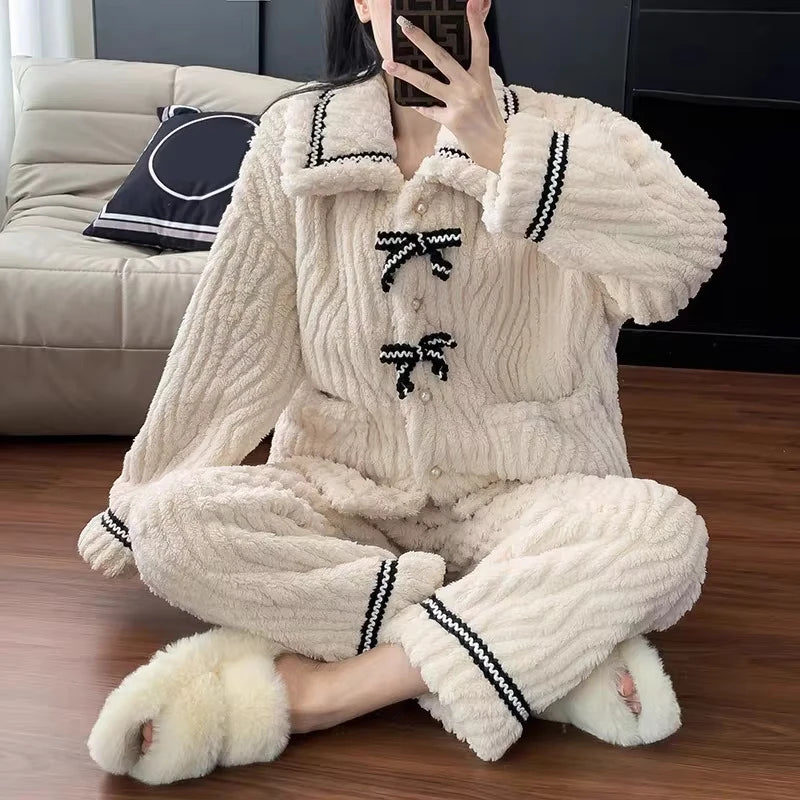 2Pcs/set women's pajamas autumn and winter students home wear padded and thickened warm princess clothes women's clothing - Matrix-studios.com