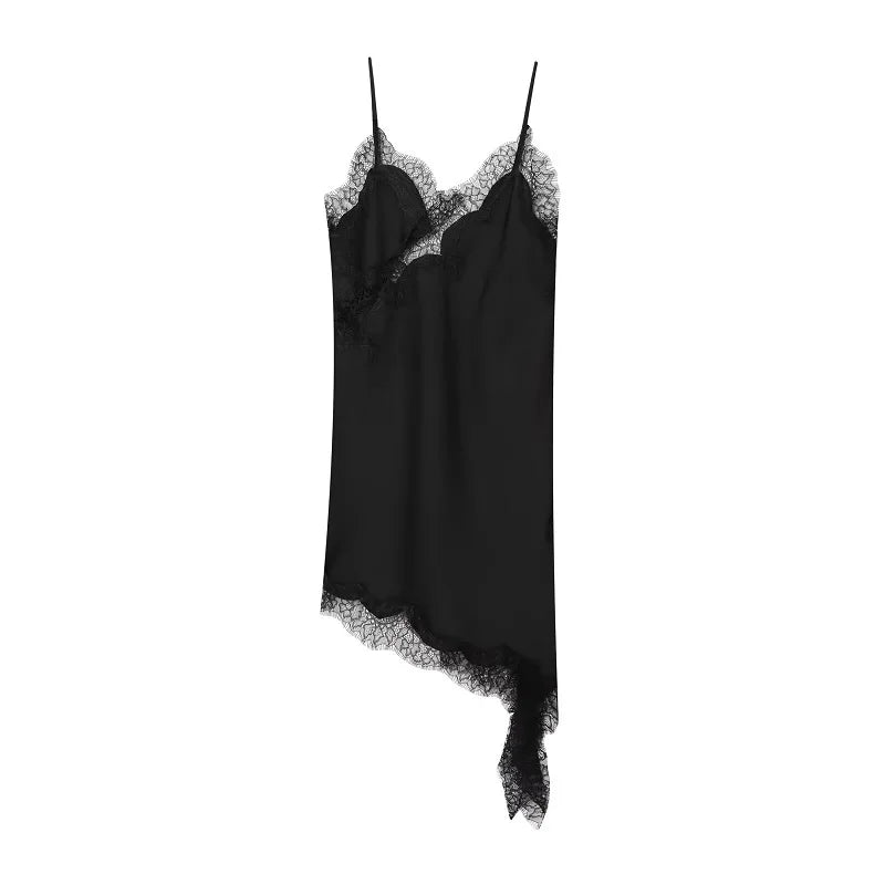 MUJER 2025 Lace Slip Dress Woman Black Backless Short Dresses for Women Asymmetric Party Women's Summer Dress Satin Sexy Dresses - Matrix-studios.com