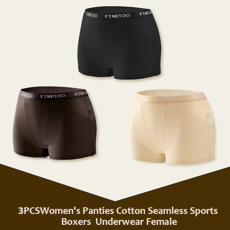 3Pcs Women's Panties Cotton Seamless Sports Boxers Underwear Female Solid Color Briefs Lingerie Intimate Underpant Finetoo S-XXL - Matrix Studios