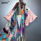 WINYI Summer Kimono Party Dress Beach Wear Swim Suit Cover Up Africa Women Loose Puff(ed) Sleeves Cardigan Boho Holiday Kaftan - Matrix Studios