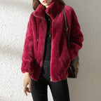 Women Autumn Winter Faux Fur Coats Zipper Cardigan Plush Thick Warm Coat Loose Oversized Outerwear Female Coral Fleece Overcoat - Matrix Studios