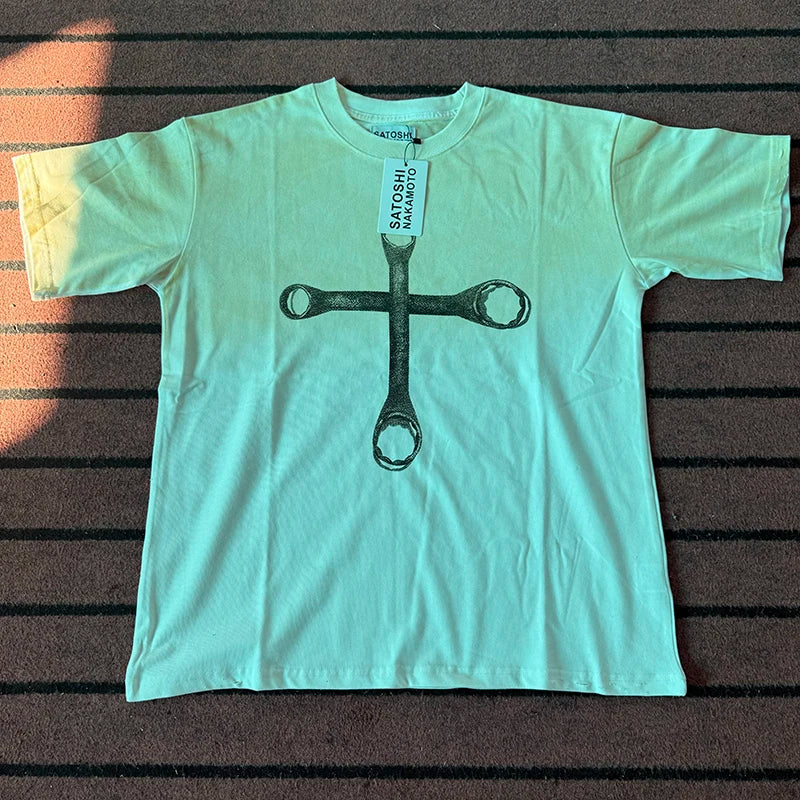 Multi-styles Satoshi T-shirt Loose Fit Oversized High Street Vintage Washed Distressed Letter Print Men's Short Sleeve T Shirt - Matrix-studios.com