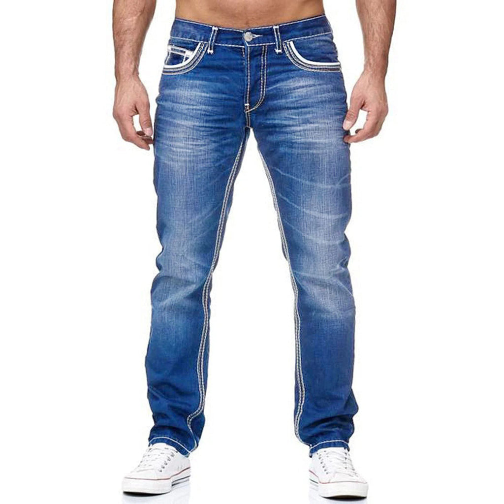 Straight Jeans Men Washed no hole Jean Spring Summer Boyfriend Jeans Streetwear Loose Cacual Designer Long Denim Pants Trousers - Matrix Studios