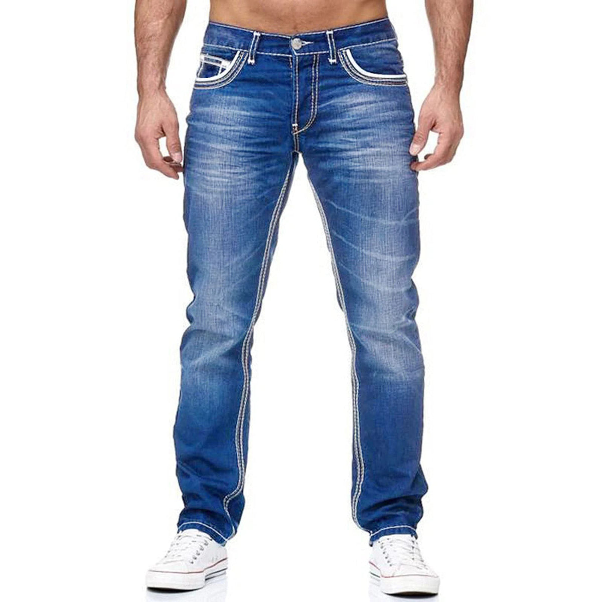 Straight Jeans Men Washed no hole Jean Spring Summer Boyfriend Jeans Streetwear Loose Cacual Designer Long Denim Pants Trousers - Matrix Studios