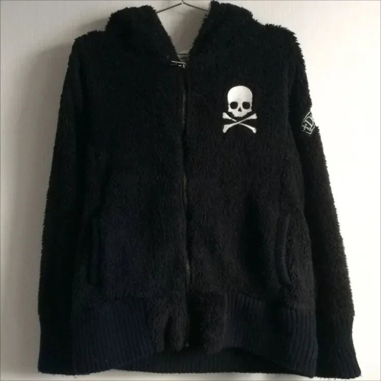 Y2k Lamb Wool Jackets Women Gothic Hoodies Cross Skull Grunge Zipper Sweatshirts Vintage Casual Hooded Coats Harajuku Streetwear - Matrix Studios