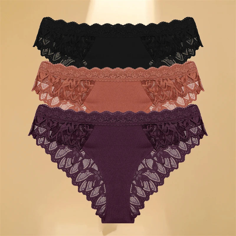FINETOO 3Pcs Lace Hollow Out Underwear for Women Sexy Low-Waist Floral Briefs Female Invisible Breathable Lingerie Soft Intimate - Matrix Studios