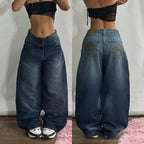 Y2K Hip-hop Stitching Fashion Joker Retro Jeans Female Korean Casual Simple Dress Essential Wide-leg Pants Loose  Joker Overalls - Matrix-studios.com
