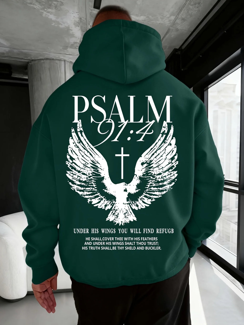 Christian Bible Verse Psalm 91:4 Print Men Women Hooded Sweatshirt Autumn Winter Outdoor Vacation Casual Loose Warm Sportswear - Matrix Studios