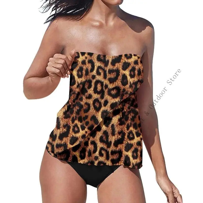 Strapless Tankini Swimsuits for Women 2 Piece Bathing Suits Bandeau Blouson Swim Top with Bottom - Matrix-studios.com