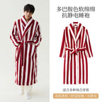 2025 New Autumn/Winter Women's Sleepwear Thick Velvet Warm Robe Couple Coral Velvet Striped Lengthed Home Clothes Bathrobe - Matrix-studios.com