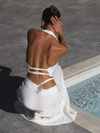 Bornladies Summer New Sexy Backless Neck Hanging Vest Women's Solid Color Lace Up Hot Girl Sleeveless Tanks Female Fashion Camis - Matrix-studios.com