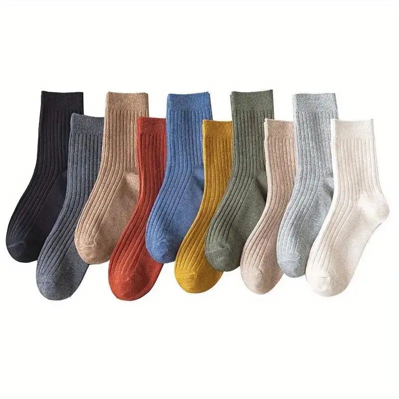 5/10 Pairs of Vibrant Mixed Color Striped Comfort Crew Socks - Soft, Breathable, Classic Casual Daily Wear - Matrix Studios