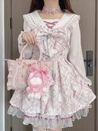 Spring Y2K Princess Outfits Women 2 Piece Sets Sweet Kawaii Bow Tops + Lace Pleated Skirt Female Retro Chic Preppy Style Clothes - Matrix-studios.com