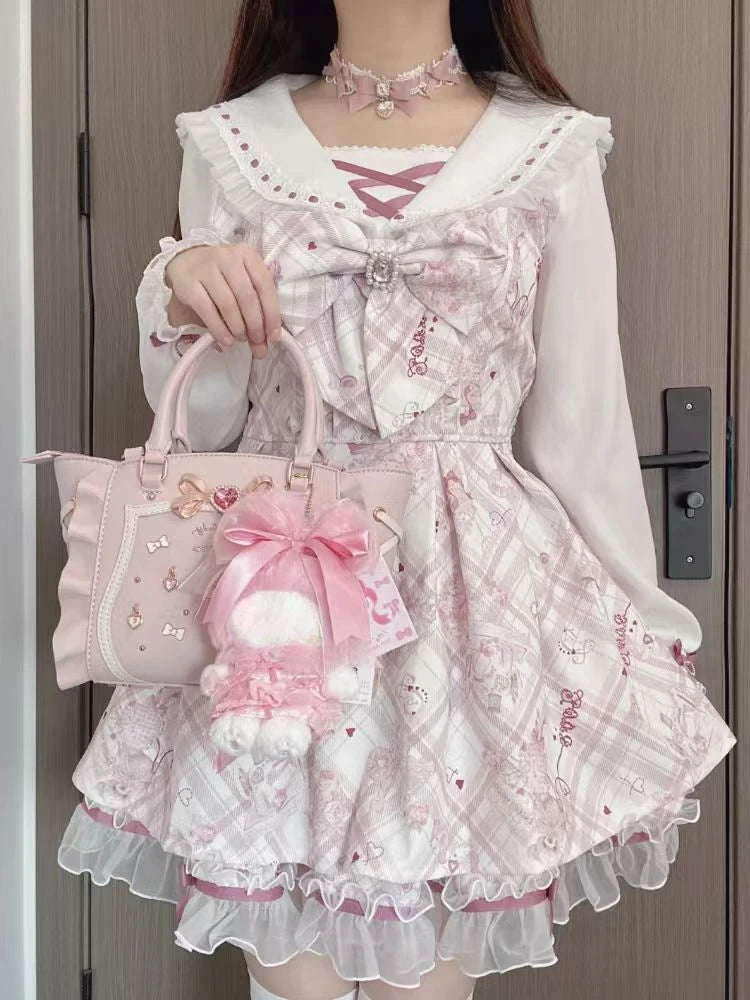 Spring Y2K Princess Outfits Women 2 Piece Sets Sweet Kawaii Bow Tops + Lace Pleated Skirt Female Retro Chic Preppy Style Clothes - Matrix-studios.com