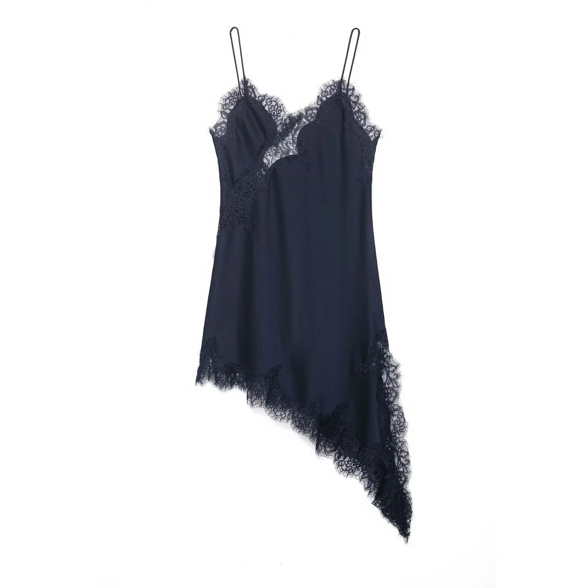 Satin Sexy Lace Spliced Short Sling Dress Women Sleeveless Backless Asymmetric Sexy Party Dresses 2026 Summer Lady Dress ﻿ - Matrix-studios.com