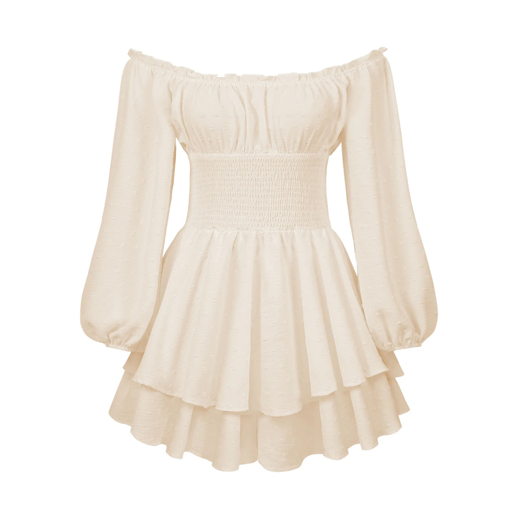 Women's Loose Playsuits Puff Long Sleeve Square Neck Ruffle Short Romper Dress Spring Fall Casual Elegant Overalls - Matrix Studios