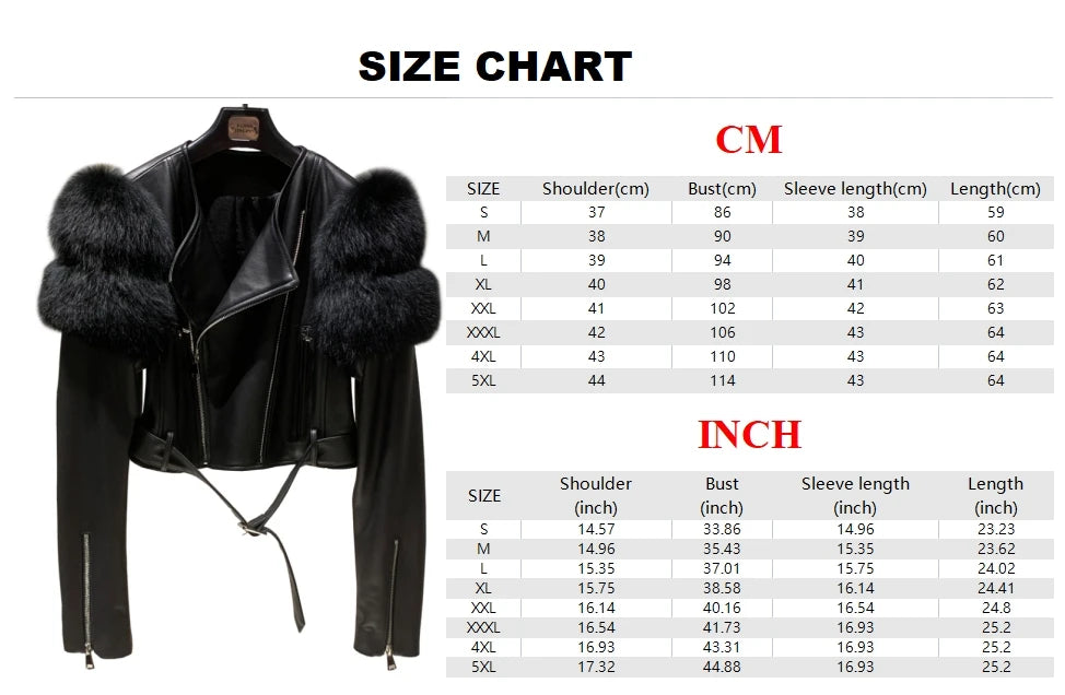 Leather Jacket Factory Ladies Short Leather Jacket Real Fox Fur Sleeve Coat Women Autumn 21001 - Matrix Studios