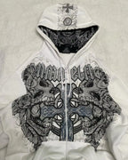 American Y2K New Hip Hop Trend Zipper Hoodie Women Street Casual Loose Joker Vintage Sweatshirt Unisex Fleece Padded Warm Hoodie