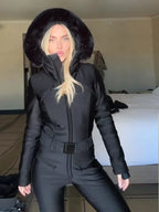Chic Hooded One Piece Women's Winter Ski Suits Belt Stand Collar High Waist Pockets Overall Jumpsuits 2026 New Lady Warm Skiwear - Matrix Studios