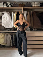 Sexy Lace Halter Jumpsuits Women's Slim Fit V-neck Lace-up Backless Sleeveless Rompers 2026 Summer Ladies New Solid Playsuits - Matrix Studios