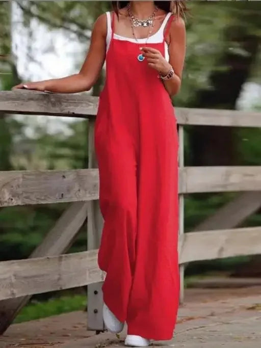 Oversized S-5XL Women Loose Overalls Summer Fashion Female Sleeveless Wide Leg Pant Suits JYFS-8130 - Matrix Studios