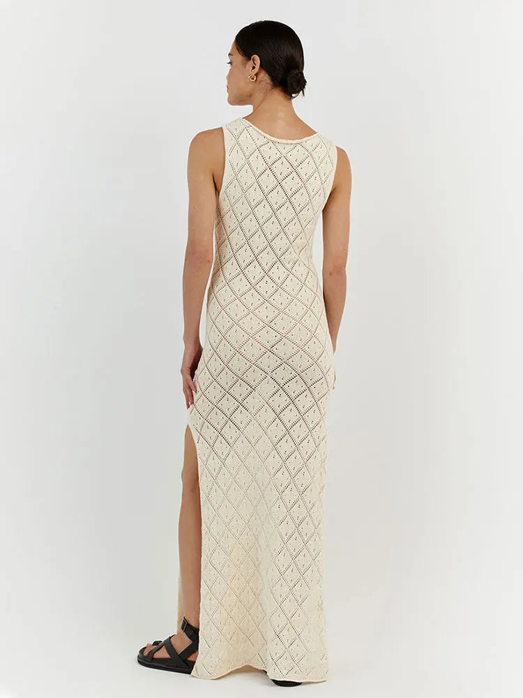 Sexy Cut Out Slit Knit Mesh Swimsuit Cover Up Pareo Tunic 2026 Summer Beach Maxi Dress Bikini Cover-ups Women Beachwear A2318 - Matrix Studios
