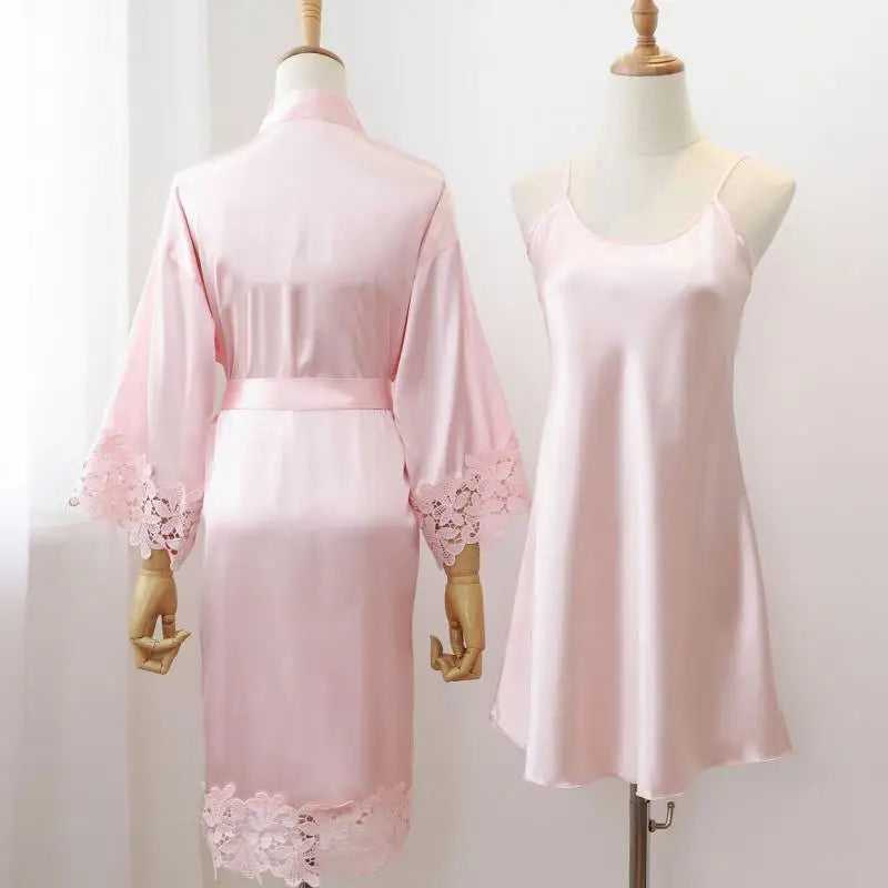 Sexy Women Home Dressing Gown Intimate Lingerie Lace Bride Wedding Robe Set Nightwear Casual Sleepwear Kimono Bathrobe Gown - Matrix-studios.com