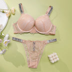 New Women's Sexy Bra and Panty Set Comfortable Push Up Shapewear Adjustable Padded Gathered V Lace Lingerie Set - Matrix-studios.com
