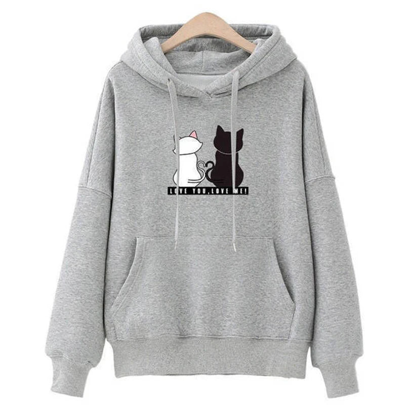 2024 Autumn Hoodie Women's Casual Hooded Sweatshirt Creative Hoodie Matching Streetwear Cute Cat Pattern Monogram Hoodie CYXX077 - Matrix Studios