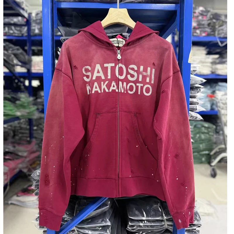 Quality Real Picture Sweatshirt Casual Pants Ink Splatter Waist Ripped Hole Drawstring Sports Satoshi Nakamoto Sweatpants - Matrix-studios.com