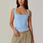 2026 Summer Women's Square Neck Sleeveless Double Layer Tank Top Basic Tight T-shirt Y2k Goth Tank Top Women  Crop Tops - Matrix-studios.com